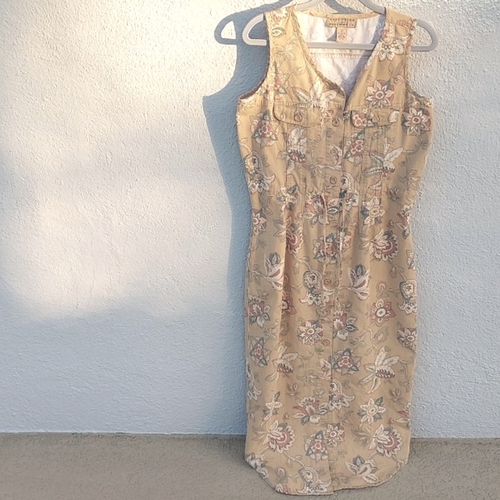 Floral Denim Beige Sleeveless Dress